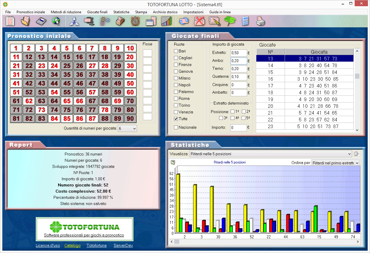 Schermata principale di Totofortuna Lotto